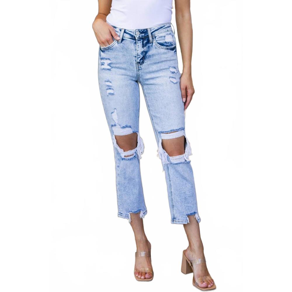NEW VERVET BY FLYING MONKEY rizzo high rise crop straight jeans in blue